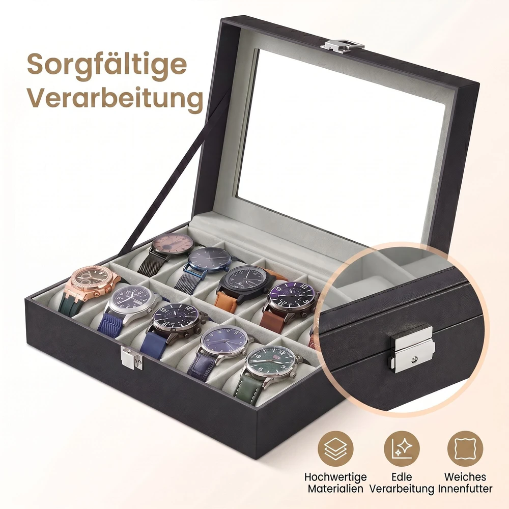 Songmics Laikrodžių dėžutė 10 vnt. juoda