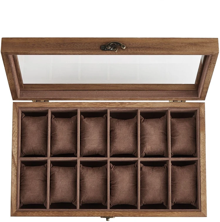 SONGMICS laikrodžių dėžutė iš paulovnijos medienos 12 skyrių su stiklo dangčiu 0194343045580