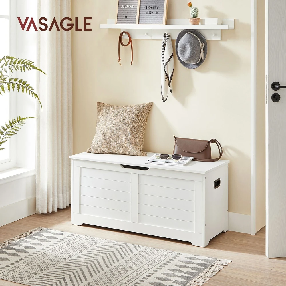 Songmics VASAGLE batų suoliukas su saugykla, baldas su sėdima dalimi, 100x40x46 cm, baltas matinis, LSB061T10