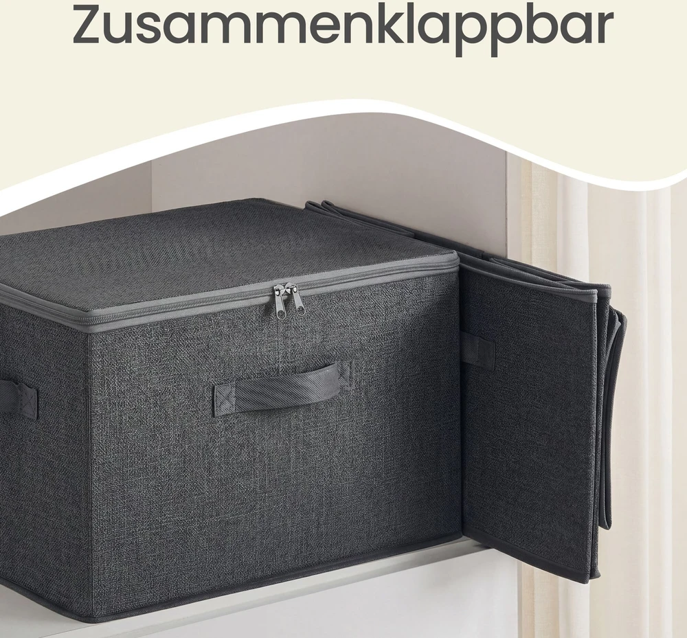 SONGMICS laikymo dėžės su dangčiais, 3 vnt. rinkinys, sulankstomos audinio dėžės su rankenomis, skirtos drabužiams ir tualeto reikmenims laikyti, pilkos spalvos