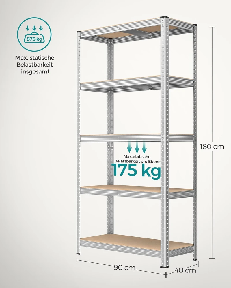 Songmics Sandėliavimo lentynos gali atlaikyti iki 875 kg apkrovą