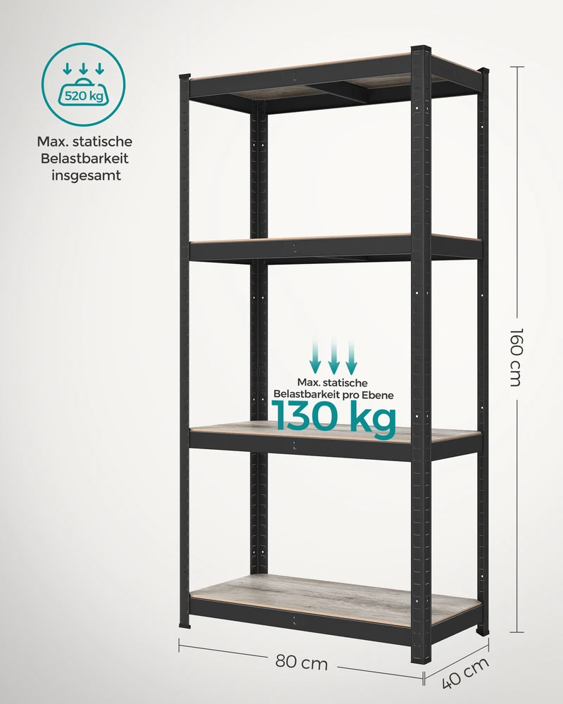 Songmics Stovinti lentyna 40 x 80 x 160 cm su 4 reguliuojamomis lentynomis