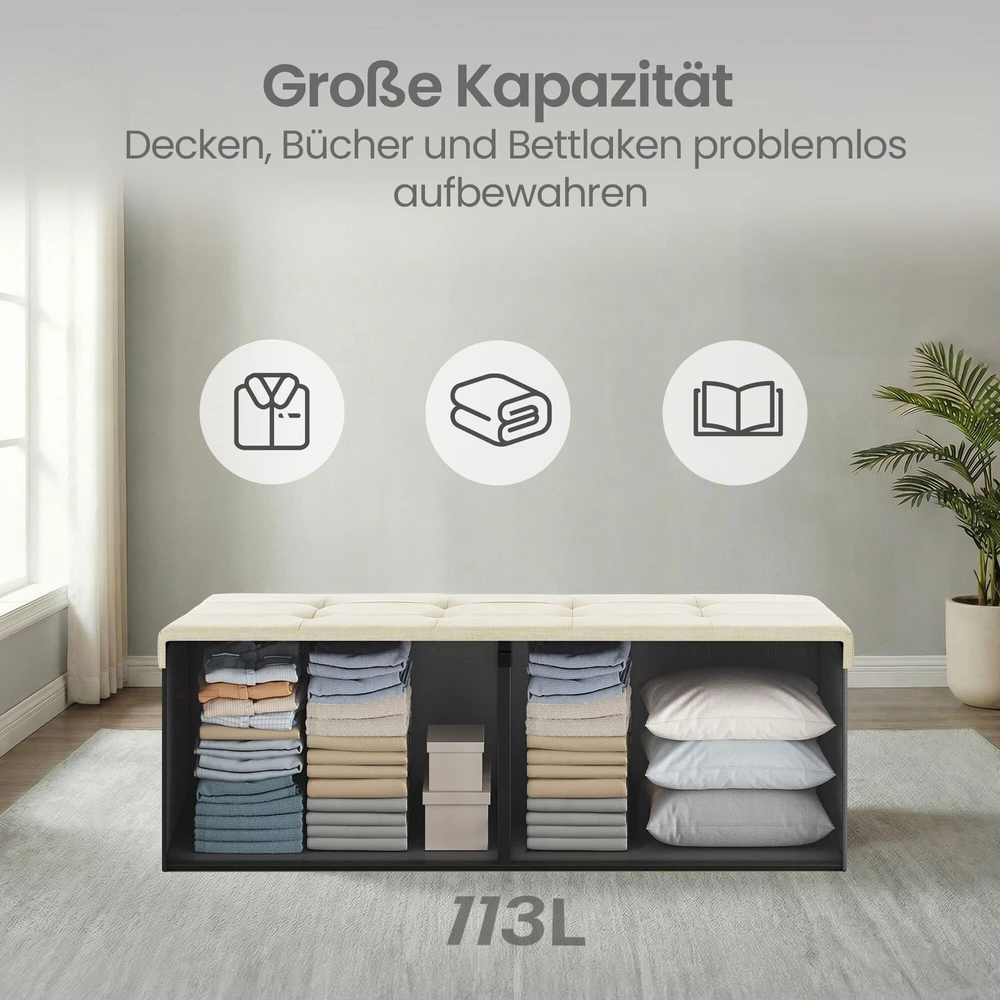 SONGMICS suoliukas su saugojimo vieta, 38 x 110 x 38 cm, sėdimoji dėžė