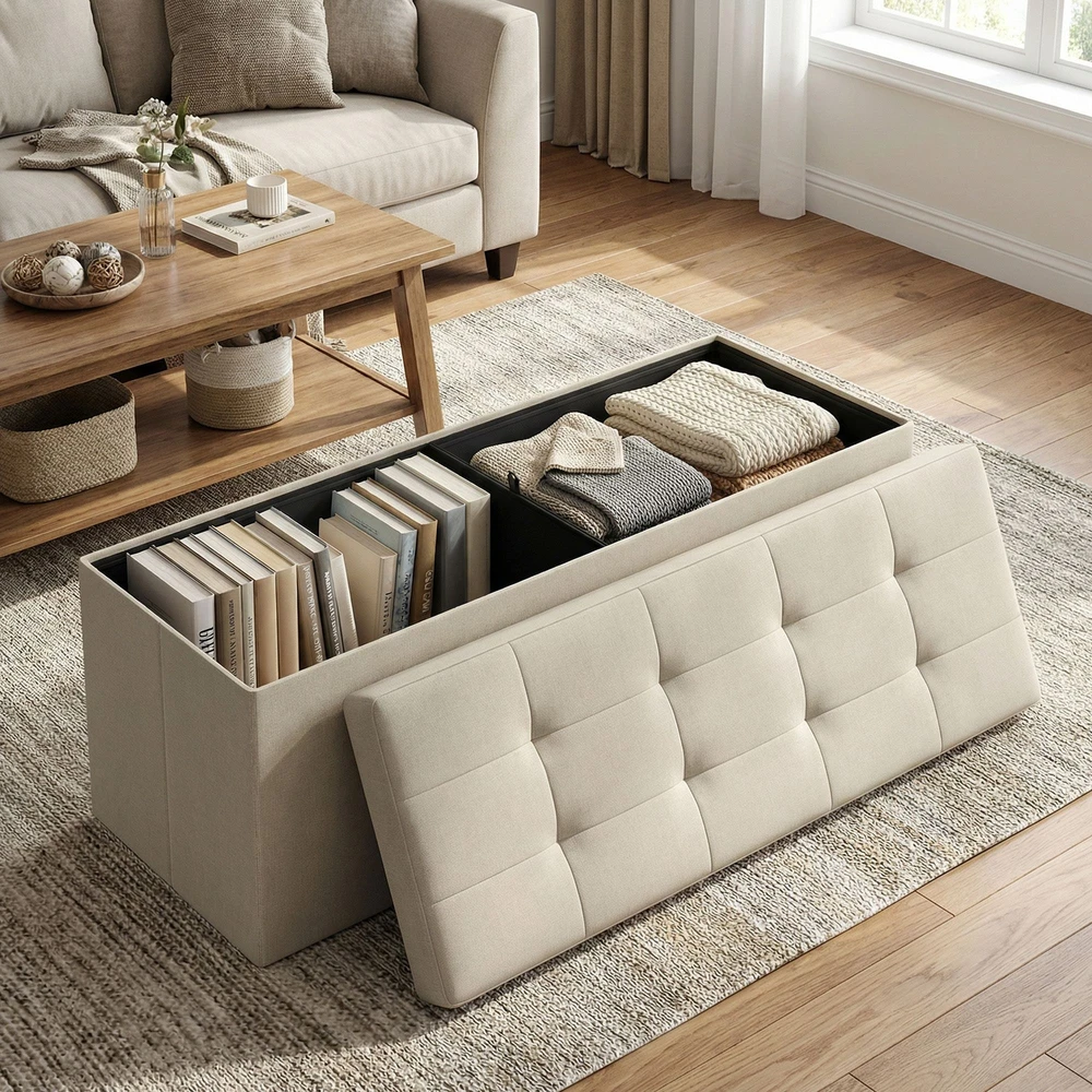 SONGMICS suoliukas su saugojimo vieta, 38 x 110 x 38 cm, sėdimoji dėžė