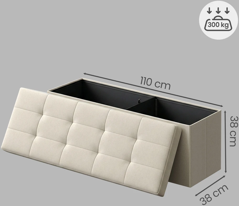 SONGMICS suoliukas su saugojimo vieta, 38 x 110 x 38 cm, sėdimoji dėžė