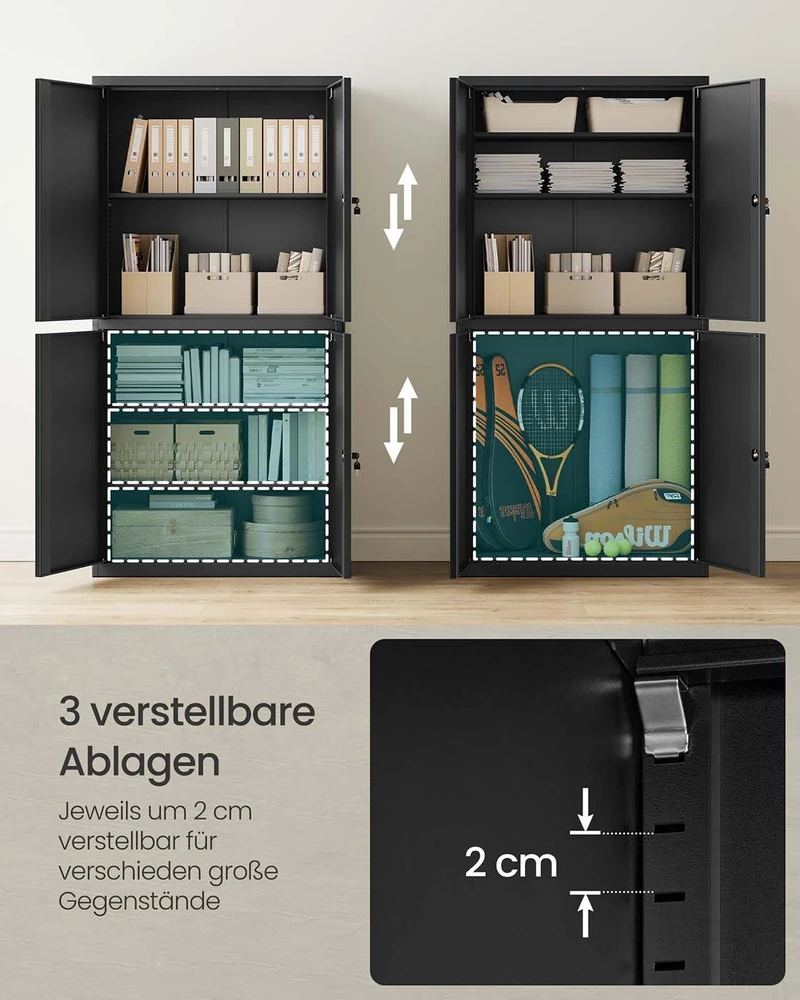 Songmics 4 durų ir 5 lygių 40 x 80 x 180 cm matinės juodos spalvos dokumentų spinta