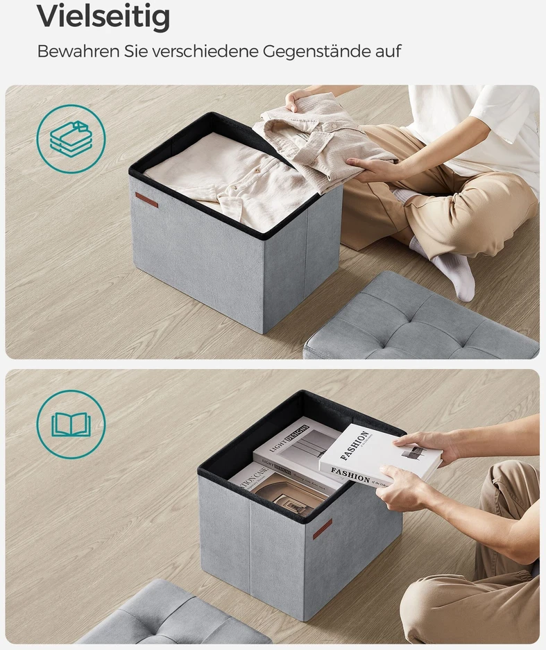 Songmics Velvetinis suoliukas su daiktadėže ir dangčiu balandų pilkos spalvos