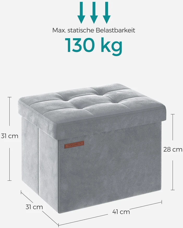 Songmics Velvetinis suoliukas su daiktadėže ir dangčiu balandų pilkos spalvos