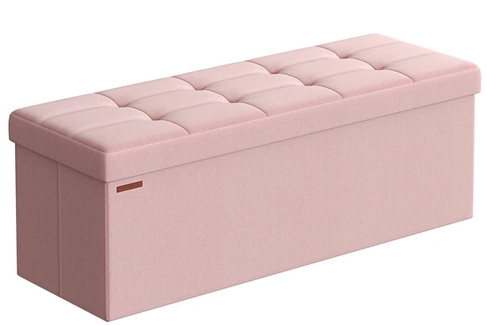 Songmics Taburetė su daiktadėže 38 x 110 x 38 cm pastelinės rožinės spalvos