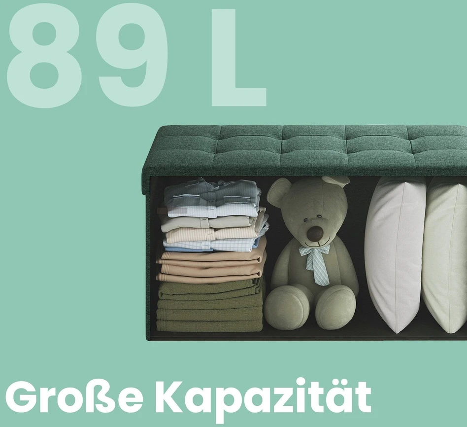 Songmics Pufas su daiktadėže 38 x 76 x 38 cm, vintage žalia