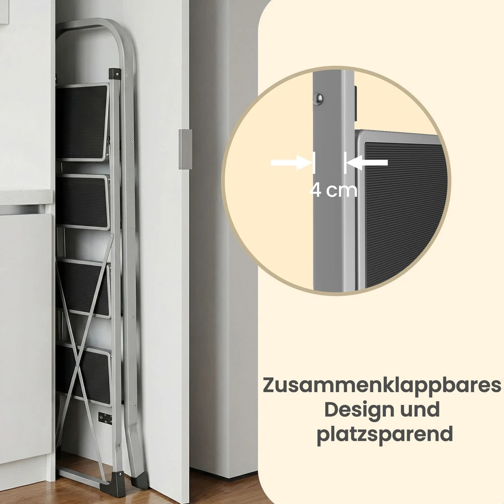 Songmics Kopėčios, kopėčios su 4 pakopomis, sulankstomos kopėčios