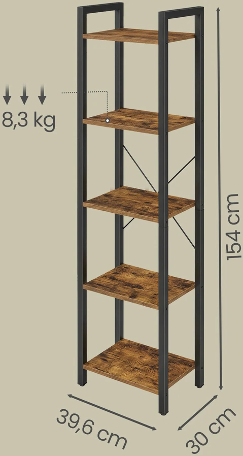 Songmics Knygų lentyna VASAGLE, 30x39,6x154 cm