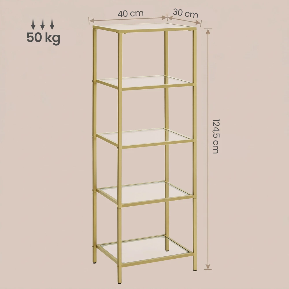 Songmics Spintelė su 5 stiklo lentynomis, 40 x 30 x 124.5 cm