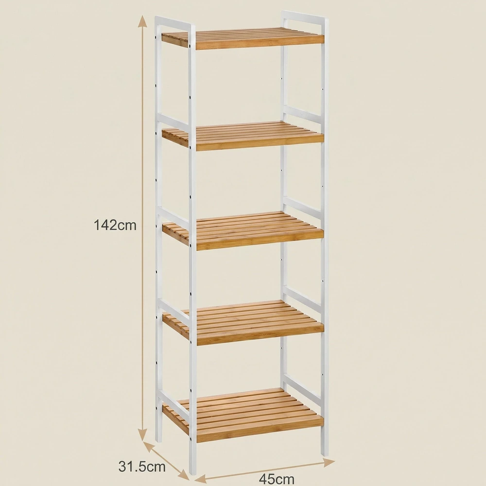 Songmics Bambukinė lentyna su 5 lentynomis 45 x 31,5 x 142 cm