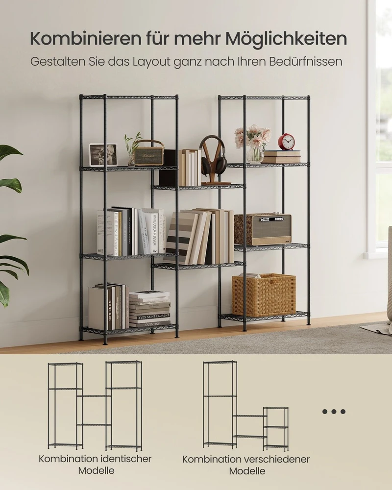 SONGMICS metalinis sandėliavimo stelažas su 5 reguliuojamomis lentynomis 30 x 60 x 161 cm LGR165BH01