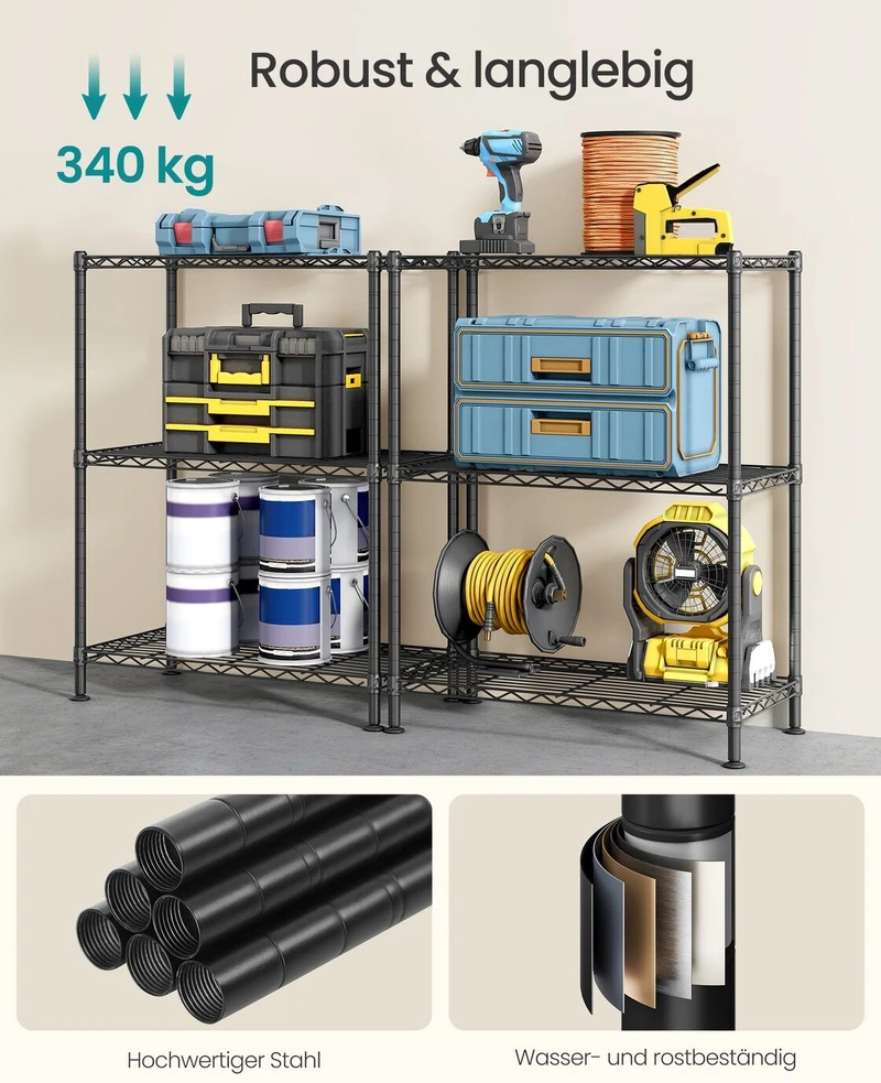 SONGMICS metalinis sandėliavimo stelažas su 3 reguliuojamomis lentynomis, 30 x 60 x 77 cm, LGR163BH01