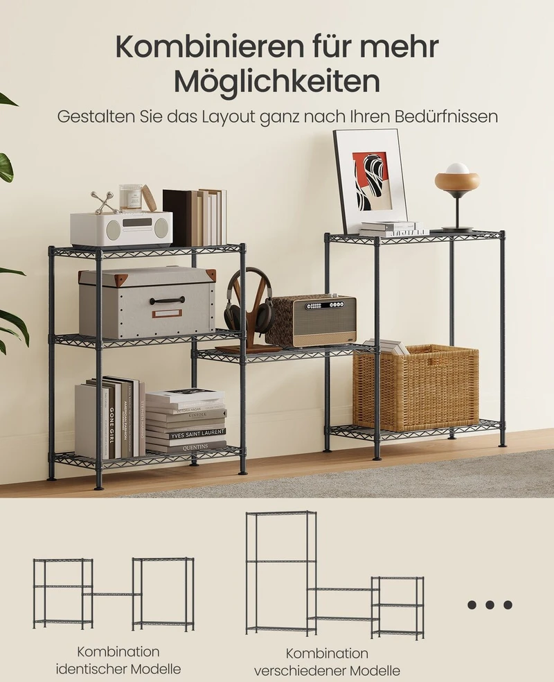 SONGMICS metalinis sandėliavimo stelažas su 3 reguliuojamomis lentynomis, 30 x 60 x 77 cm, LGR163BH01