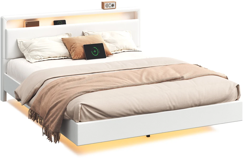 Songmics Lova su LED apšvietimu ir įkrovimo stotele 160 x 200 cm
