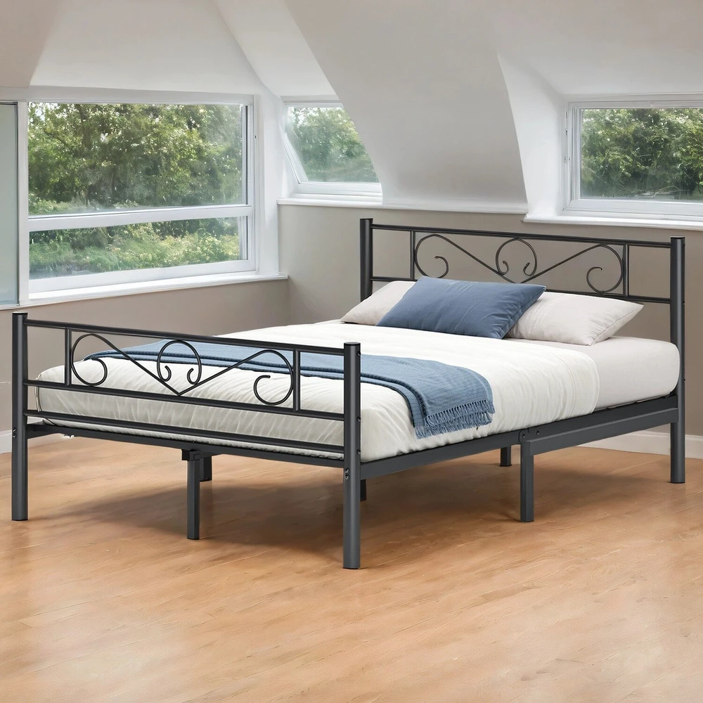 Songmics Vasagle Lova 140 x 190 cm, svečių lova, dvigulė metalinė lova
