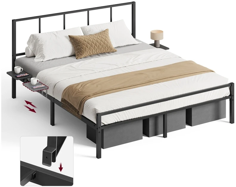Songmics Vasagle Dvigulės lovos rėmas 160 x 200 cm su matiniu juodu galvūgaliu