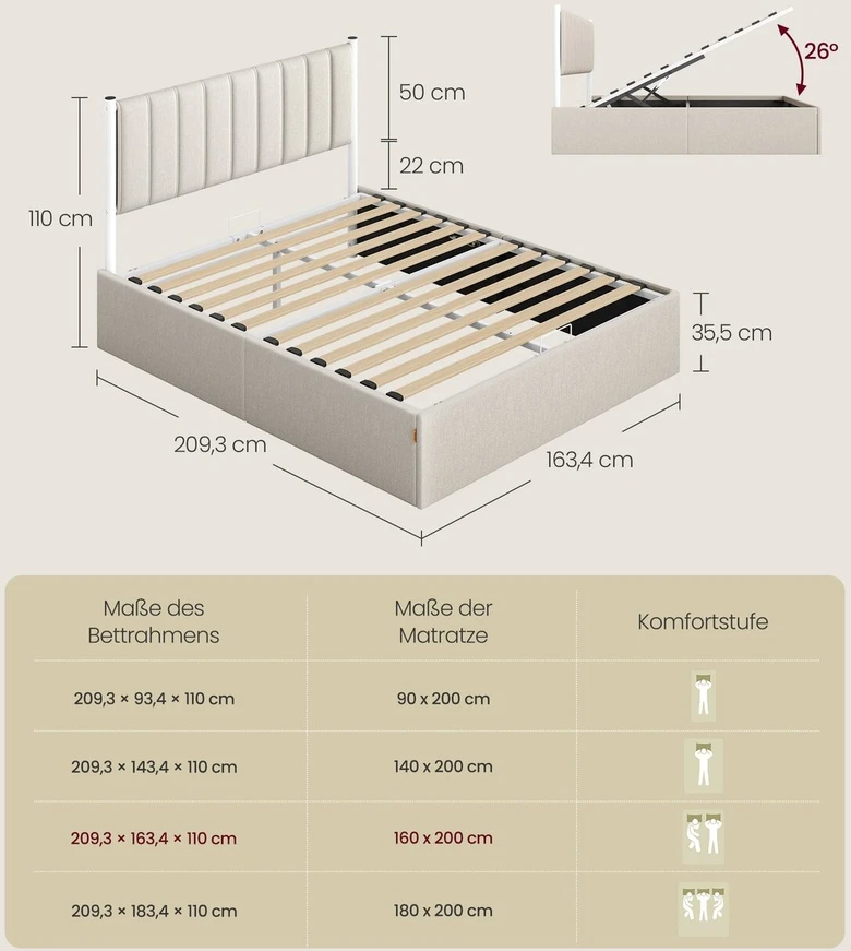 Songmics Lovos rėmas 160 x 200 cm
