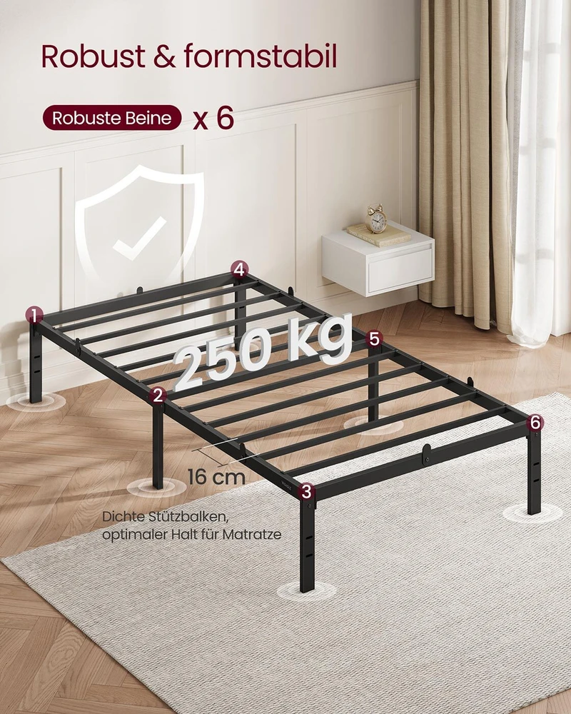 Vasagle Metalinis viengulės lovos rėmas 90 x 200 cm modernus rašalas juodas