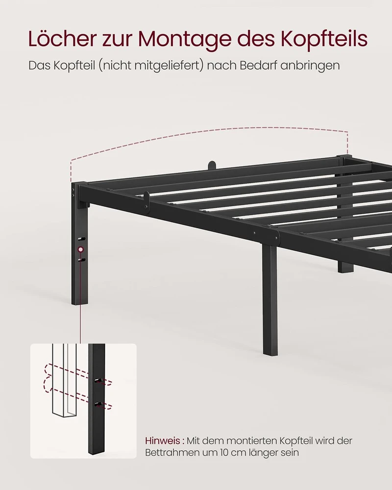 Vasagle Metalinis viengulės lovos rėmas 90 x 200 cm modernus rašalas juodas