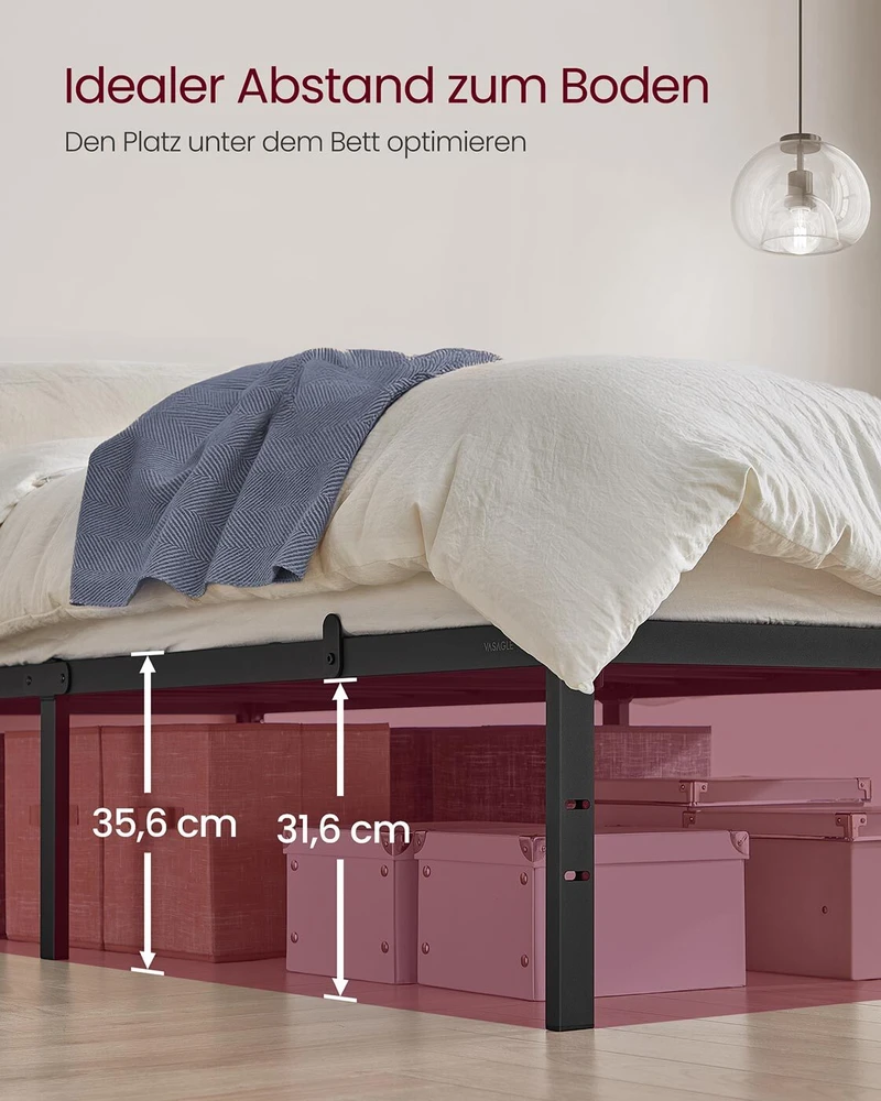 Vasagle Metalinis viengulės lovos rėmas 90 x 200 cm modernus rašalas juodas