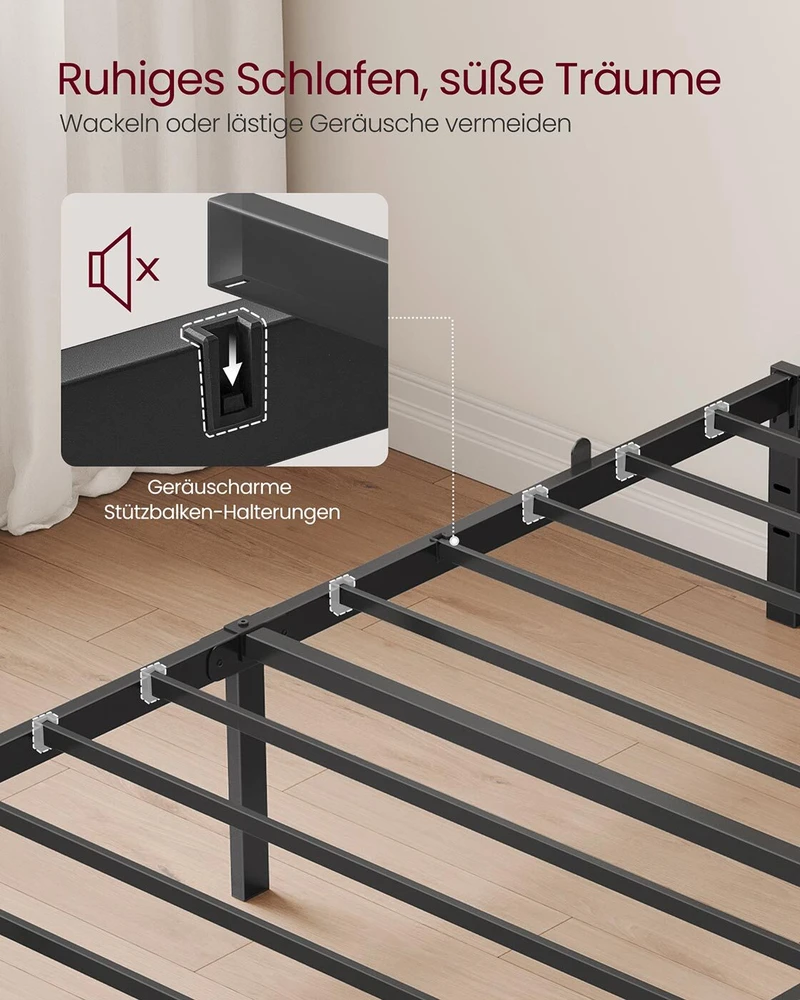 Vasagle Metalinis viengulės lovos rėmas 90 x 200 cm modernus rašalas juodas