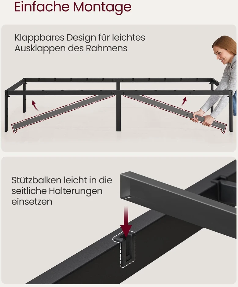 Vasagle Metalinis viengulės lovos rėmas 90 x 200 cm modernus rašalas juodas