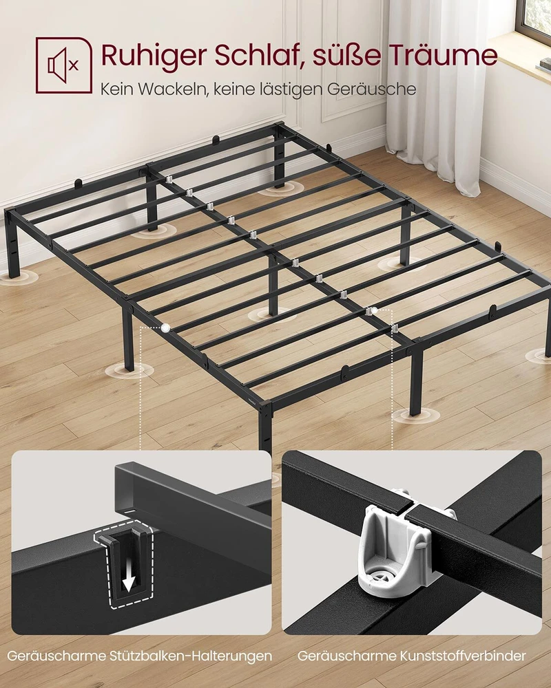 Vasagle Metalinis dvivietės lovos rėmas 140 x 200 cm modernus rašalas juodas