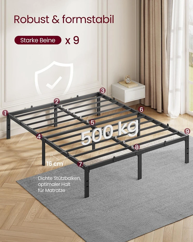 Vasagle Metalinis dvivietės lovos rėmas 140 x 200 cm modernus rašalas juodas