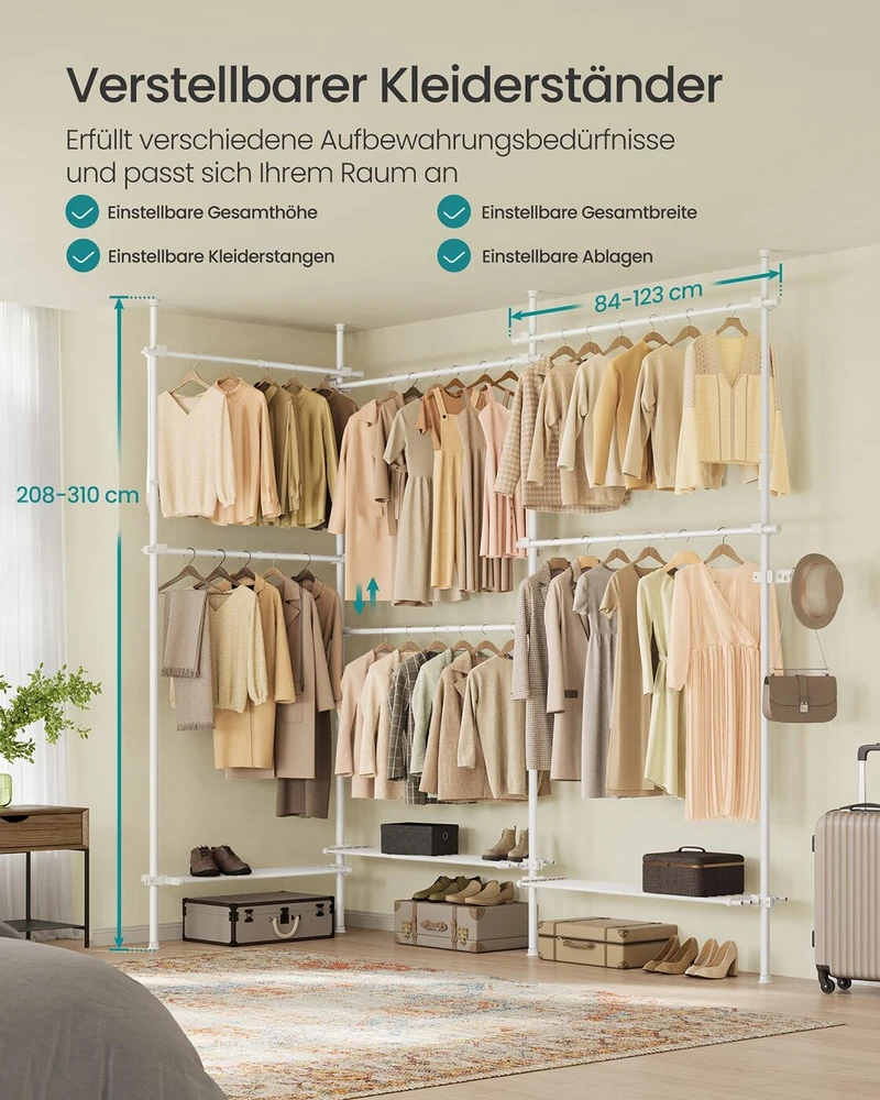 Songmics Drabužių lentyna iki lubų 33,5 x (240-353) x (208-310) cm