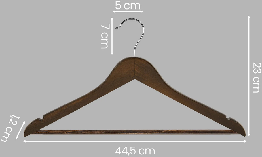 Songmics Medinės drabužių pakabos, 44,5x1,2x23 cm, rudos spalvos