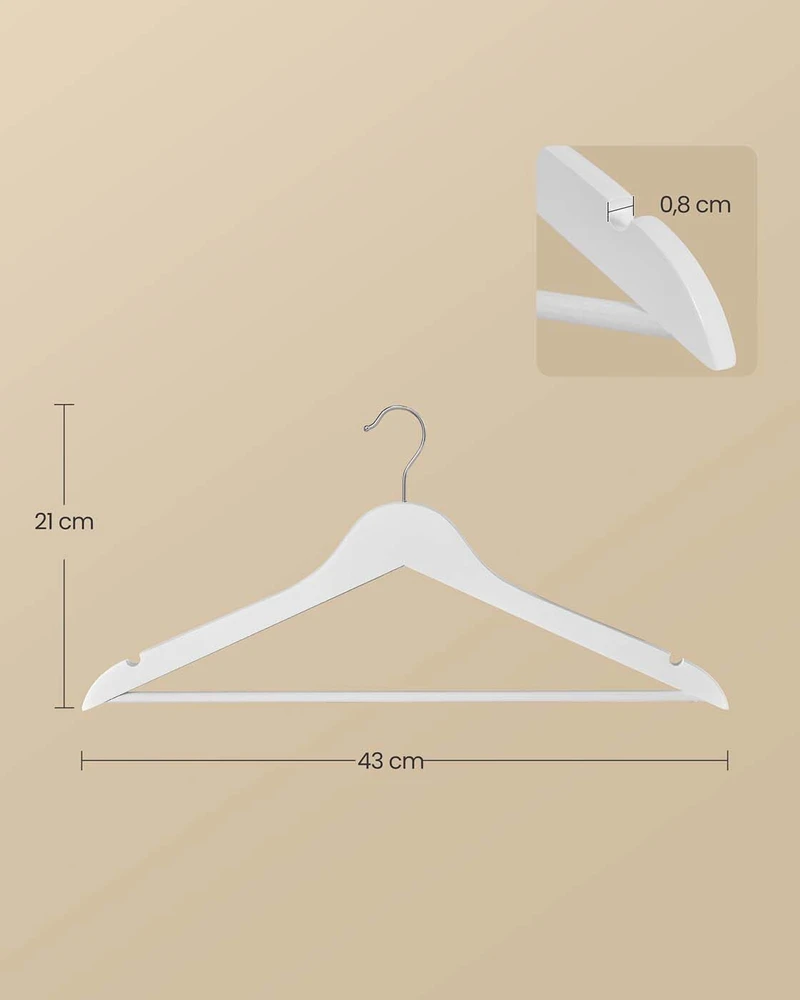 Songmics Mediniai drabužių pakabos 43x21 cm, balti