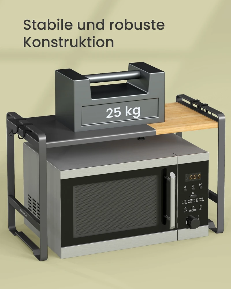 SONGMICS reguliuojamo pločio mikrobangų krosnelės lentyna, plienas ir bambukas, 41,5–64 cm, KCS060B01