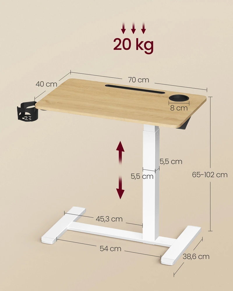 Songmics Mobilus staliukas su ratukais, 70 x 40 x 65–102 cm