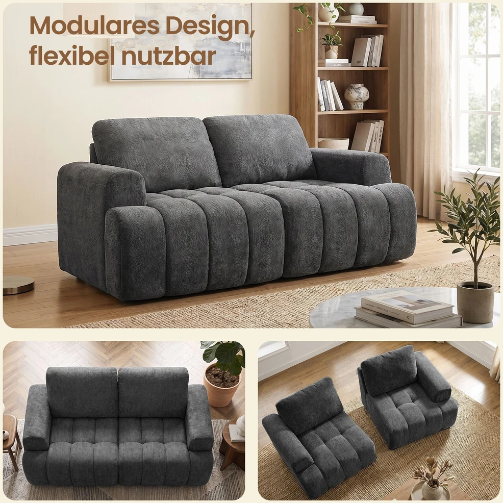 Songmics Modulinė sofa be karkaso iš šenilo audinio, 176 x 92 x 85 cm, tamsiai pilka