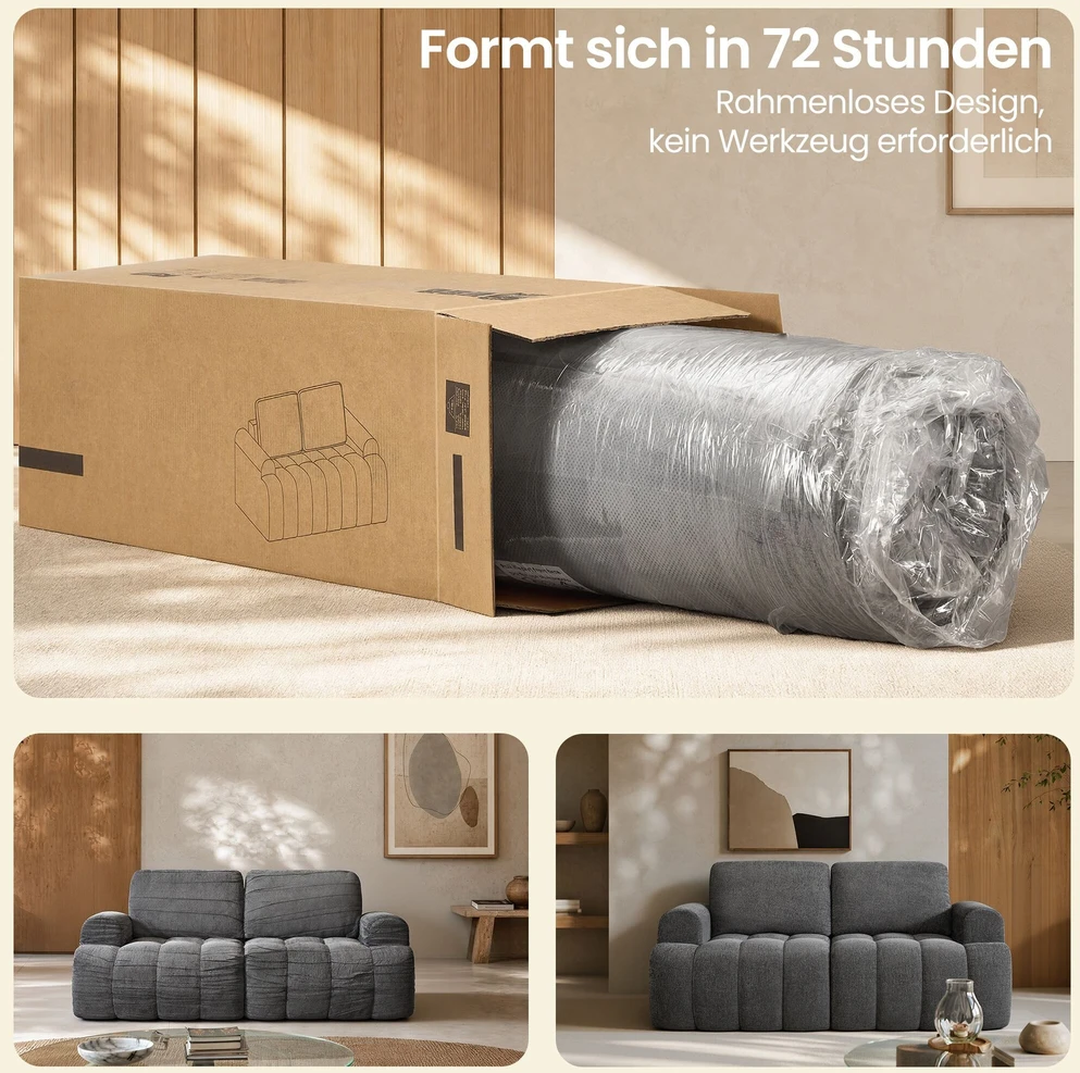 Songmics Modulinė sofa be karkaso iš šenilo audinio, 176 x 92 x 85 cm, tamsiai pilka