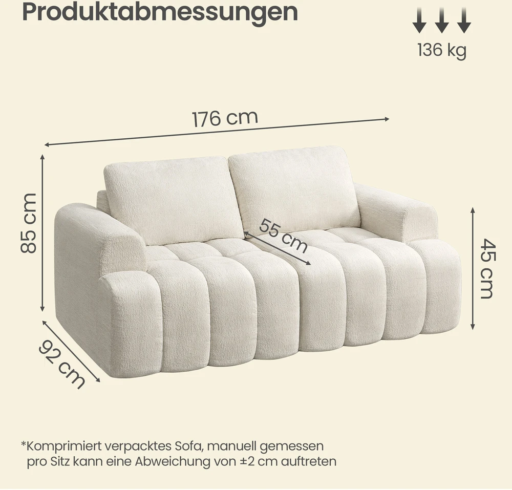Songmics Moduline sofa be rėmo su šenilo apmušalu, balta, svetainei