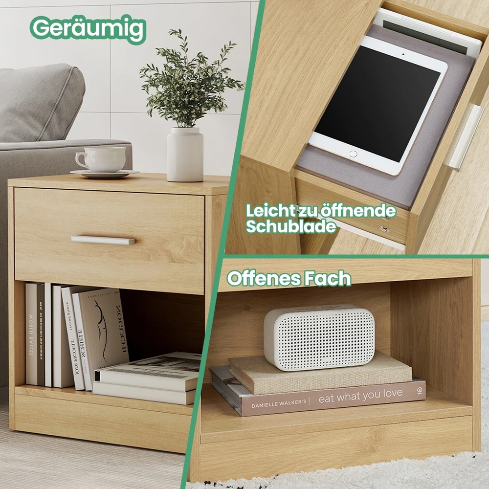 Songmics Naktinis staliukas su stalčiumi, 28,1 x 39,1 x 41,1 cm, medžio drožlių plokštė, šiaudų spalvos