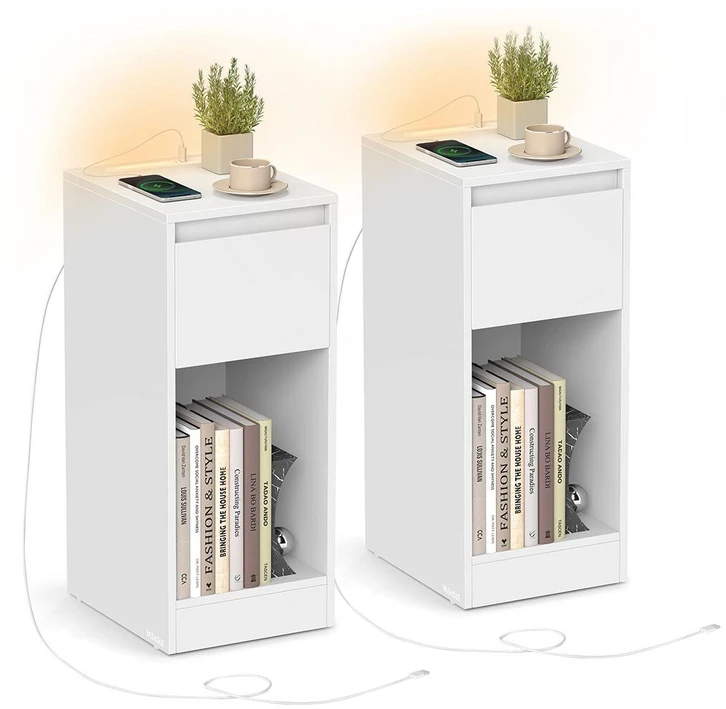 Songmics Naktinis staliukas, 30x25x59,5 cm, baltas