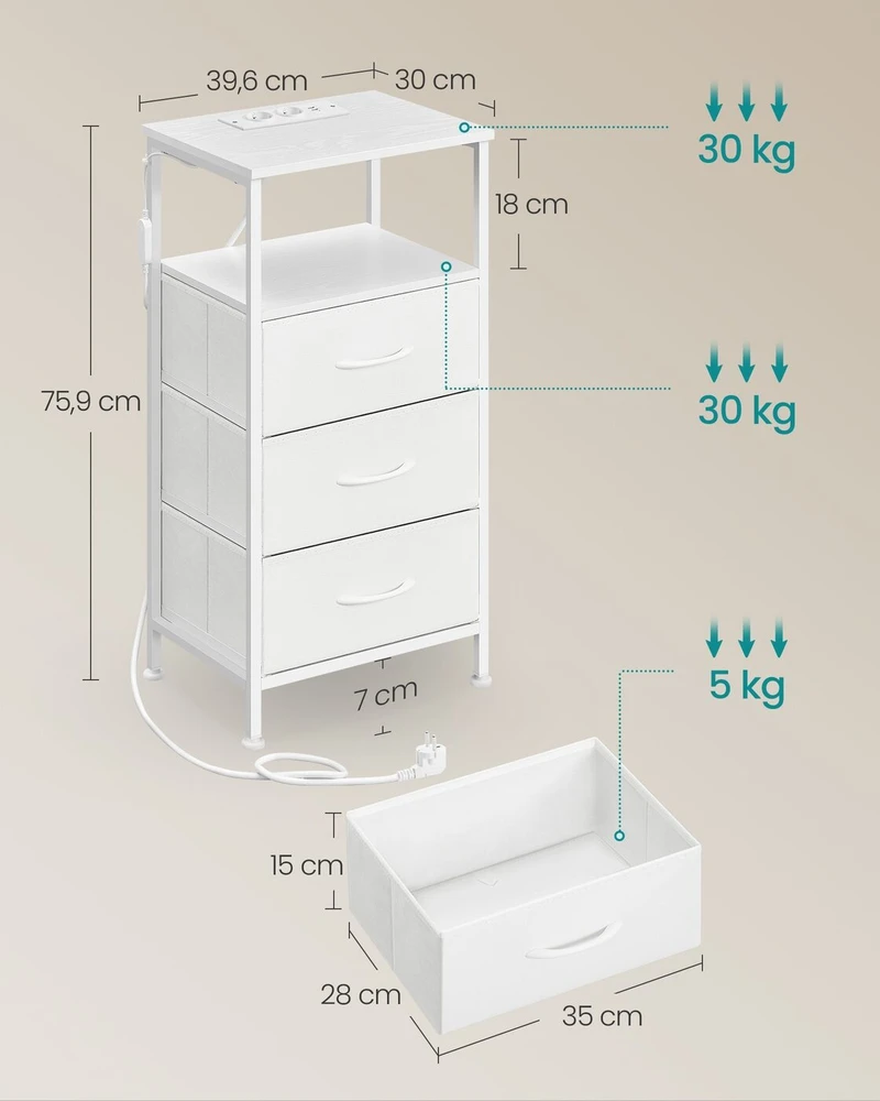 Songmics Naktinis staliukas 30 × 39,6 × 75,9 cm