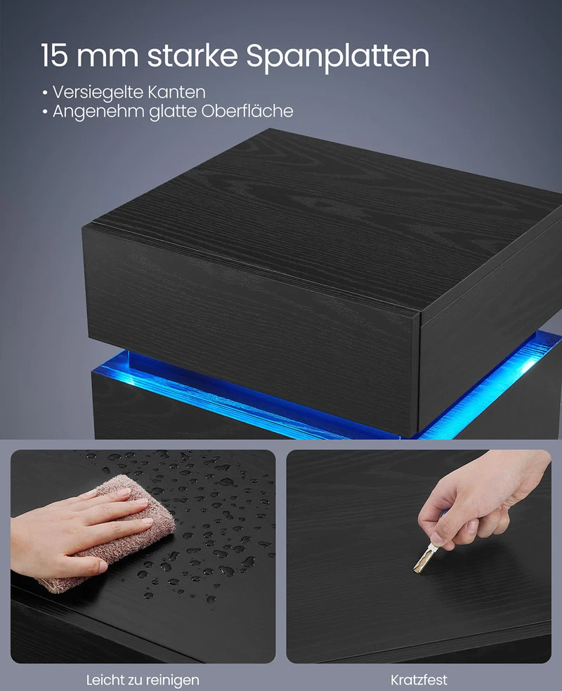 Vasagle Naktinė spintelė su LED apšvietimu, moderni balta