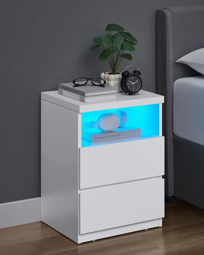 Songmics Vasagle 2 naktiniai staliukai su reguliuojamu LED apšvietimu, debesų baltumo