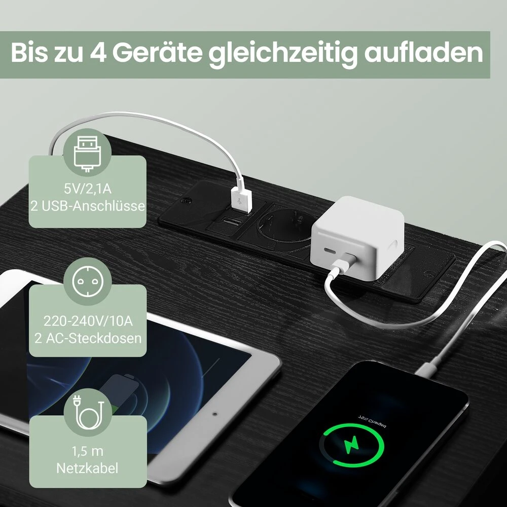 Songmics Naktinis staliukas 2 vnt. su 2 USB jungtimis, juodas