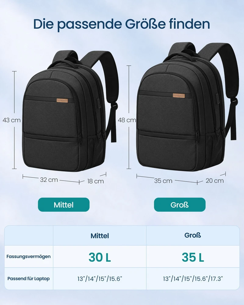 Songmics Nešiojamojo kompiuterio kuprinė 35 L, 17.3 colių kompiuteriui, su USB jungtimi ir 180° atidarymu, juoda