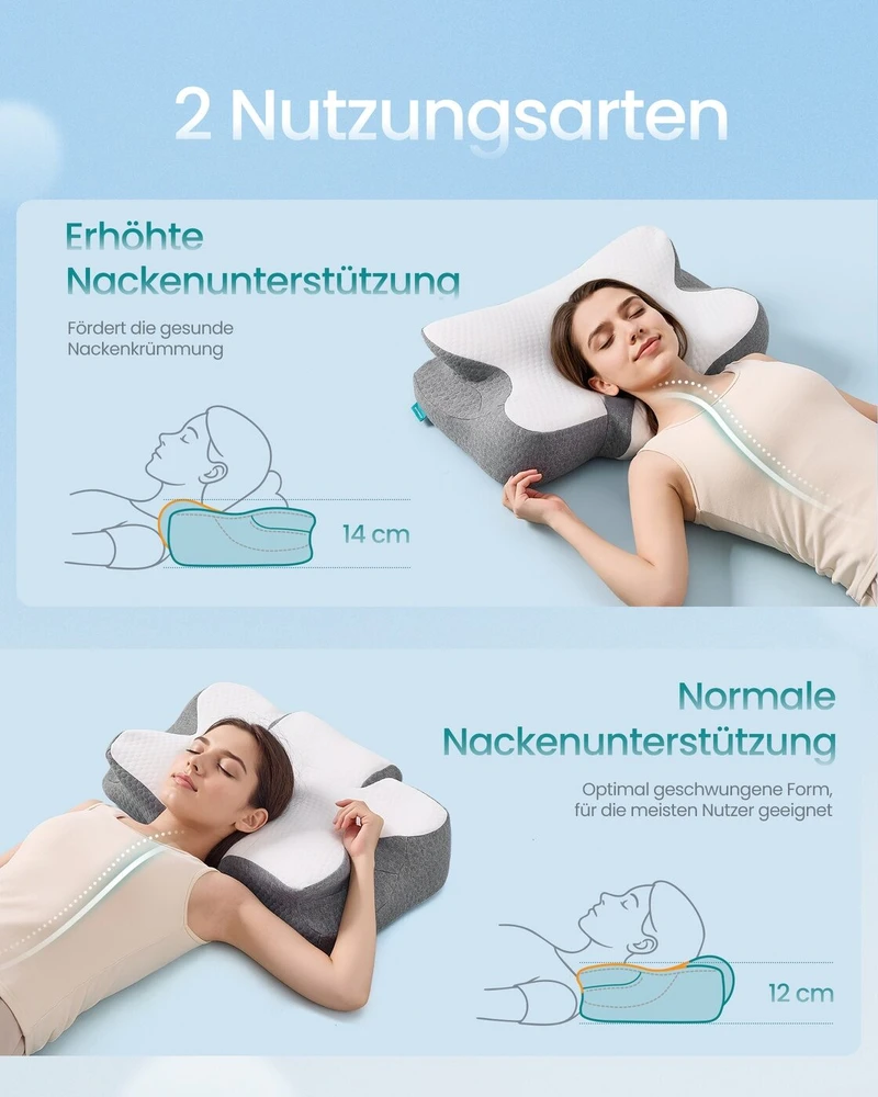 Lova SONGMICS pagalvė, ergonomiška pagalvė, kaklo pagalvė, reguliuojamo aukščio, miego pagalvė, „Memory Foam“ pagalvė, skirta miegantiems ant šono, nugaros ir pilvo, debesų balta-balandžio pilka