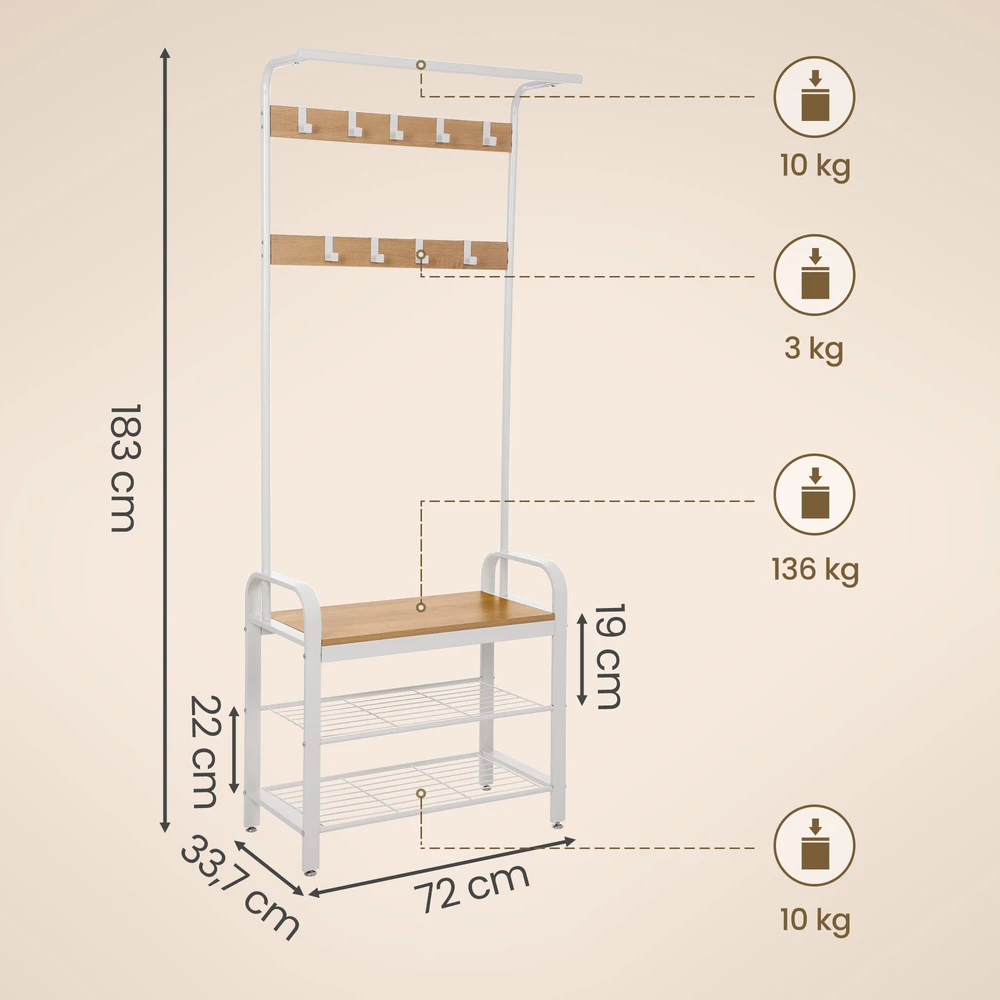 Songmics Drabužių kabykla 183 cm su batų lentyna