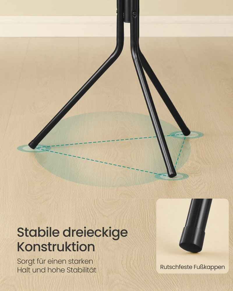 SONGMICS drabužių kabykla, metalinis drabužių stovas, laisvai stovintis drabužių, rankinių, skrybėlių laikiklis, 175 cm aukščio, 16 kabliukų, skirtas prieškambariui, svetainei, miegamajam, juodos spalvos